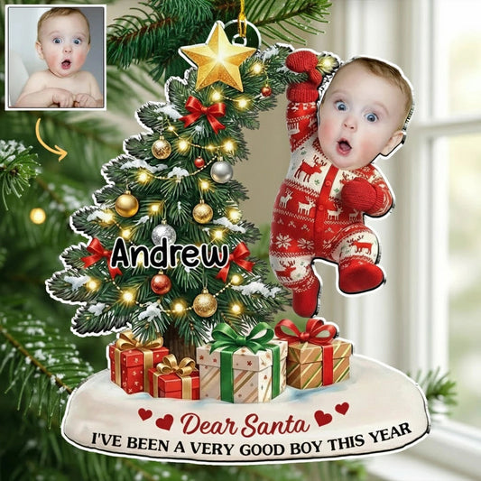 Personalized Acrylic Ornament with Baby Photo Hanging on Christmas Tree, Cute Custom Keepsake & Unique Holiday Gift for Families