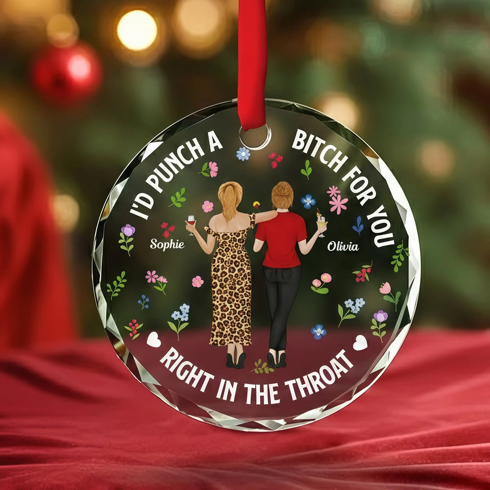 Custom Bestie Crystal Ornament with Back-View Friends Illustration – Personalized Crystal Ornament, Hilarious Unique Gift for Best Friend