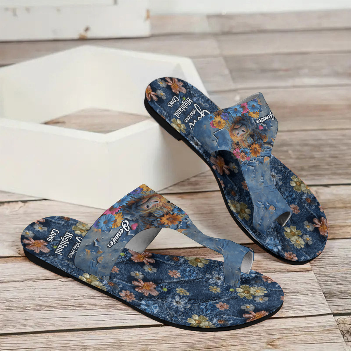 Just A Girl Who Loves Highland Cows - Personalized Highland Cow Open Toe Sandals