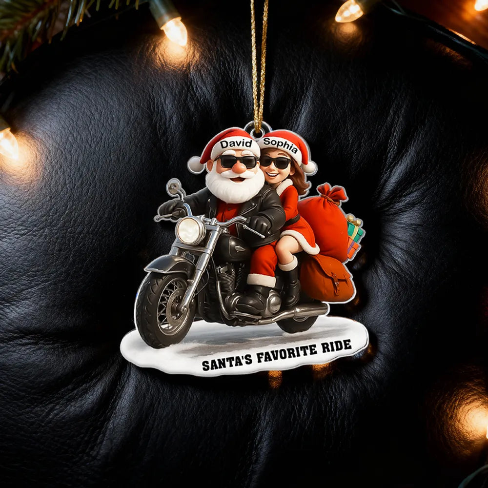 Acrylic Ornament Santa Biker Couple Ride, Christmas Tree Decor, Customizable Keepsake, Unique Gift for Couples