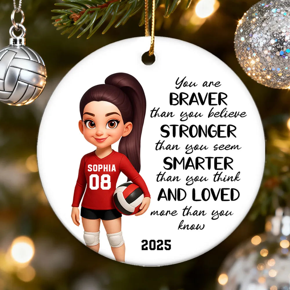 Volleyball Player Ceramic Ornament - Personalized Holiday Tree Decor with uplifting quote, unique gift for daughter