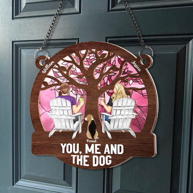 "Raising a Toast Through the Seasons - Custom Couple & Dog Ornament, A Heartwarming Gift for Wife or Husband"