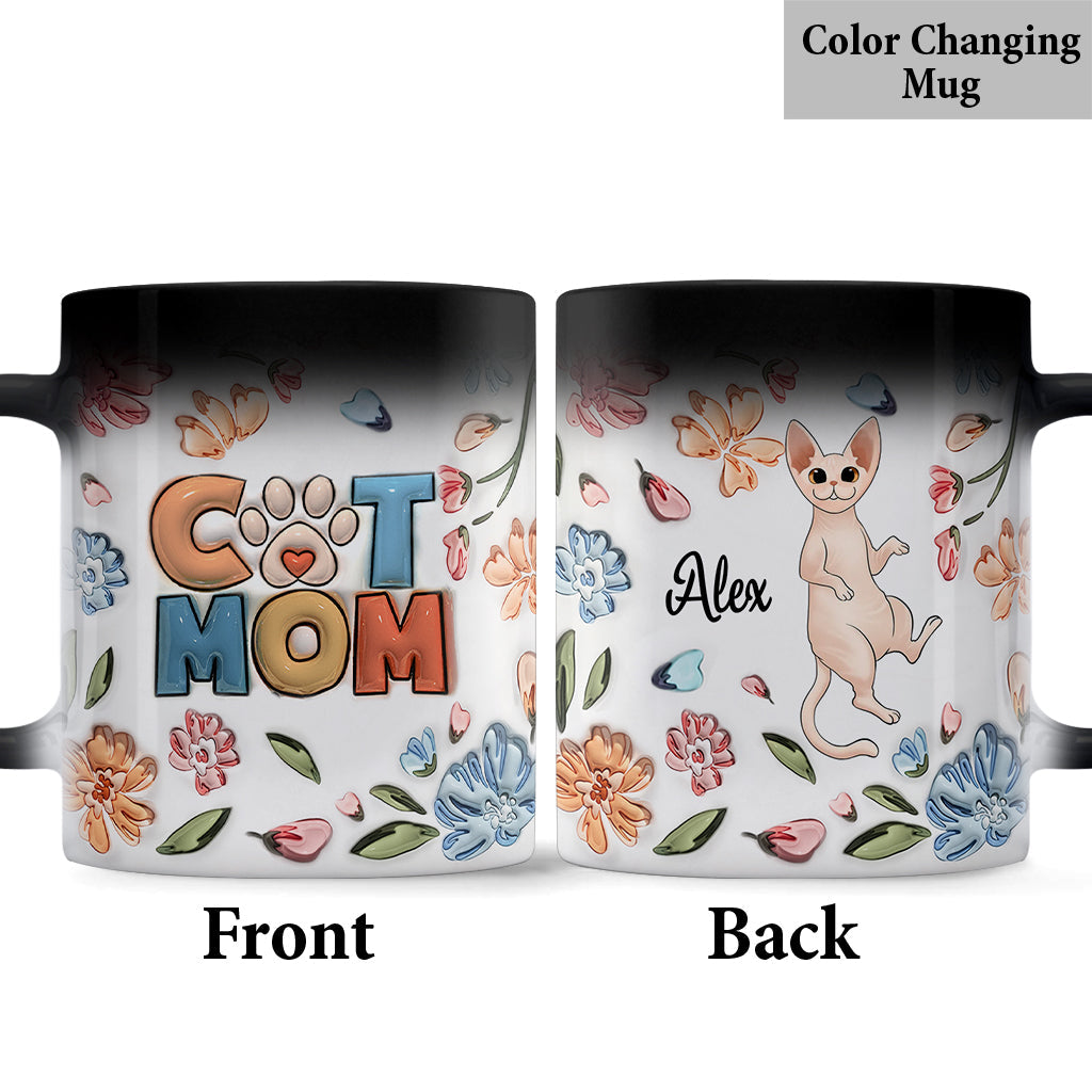Cat Mom Pastel Floral Inflated - Personalized Cat Mug