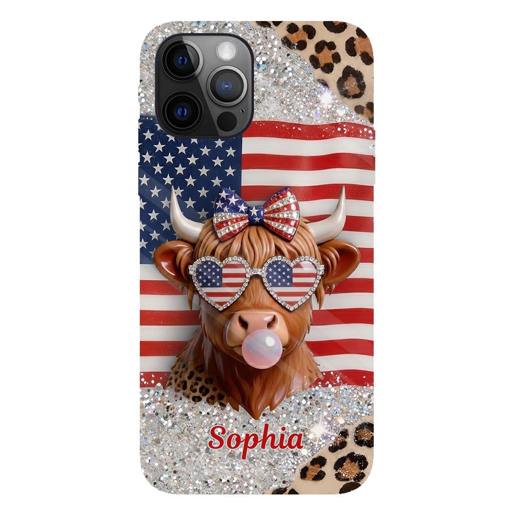 Highland Cow Patriotic - Personalized Highland Cow Full Print Phone Case & Phone Grip