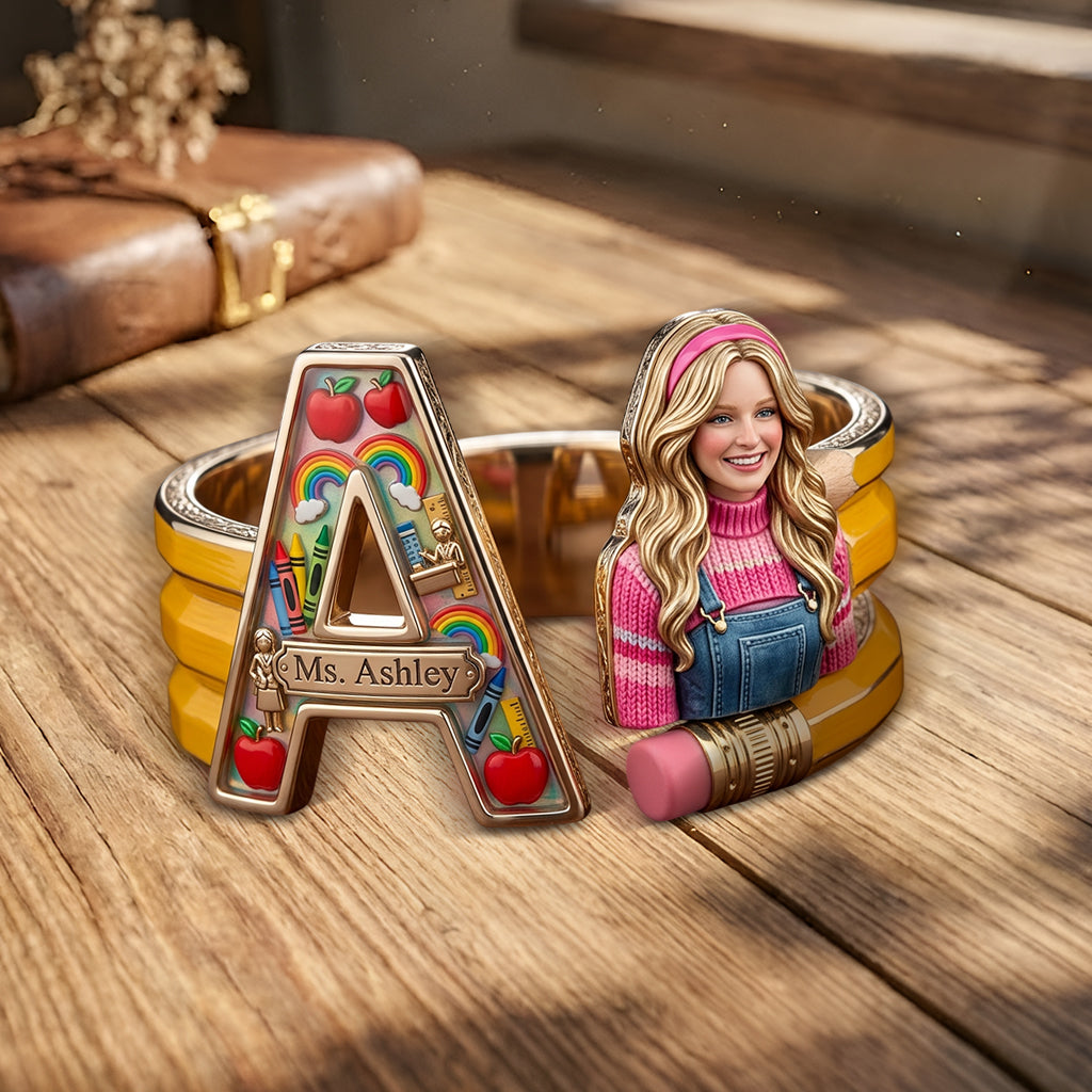 Best Teacher Ever - Personalized Teacher Shaped Cuff Bracelet