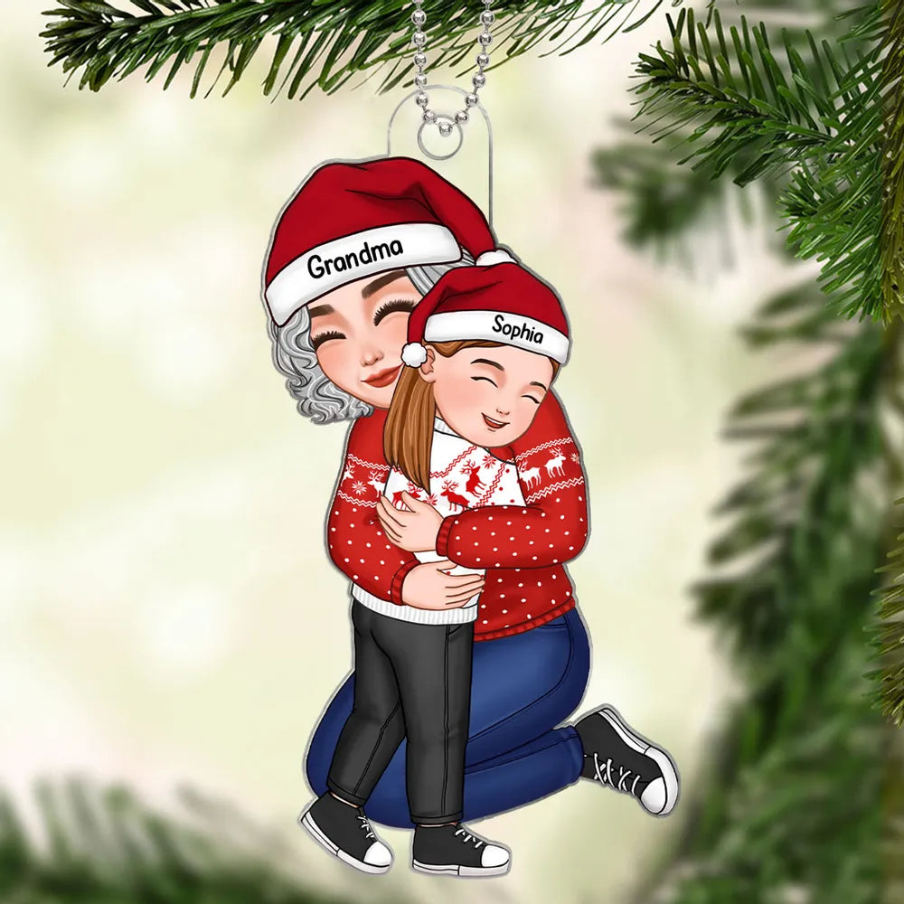Acrylic Ornament with Grandma and Grandchild Hug, Heartwarming Holiday Keepsake, Perfect Gift for Family Love