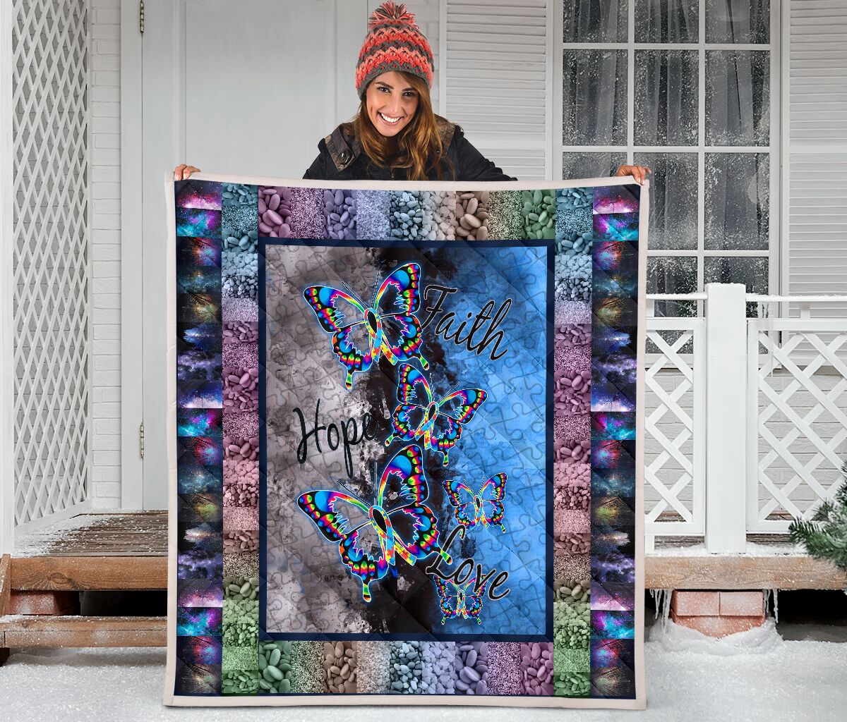 Faith Hope Love Autism Awareness Quilt 0622