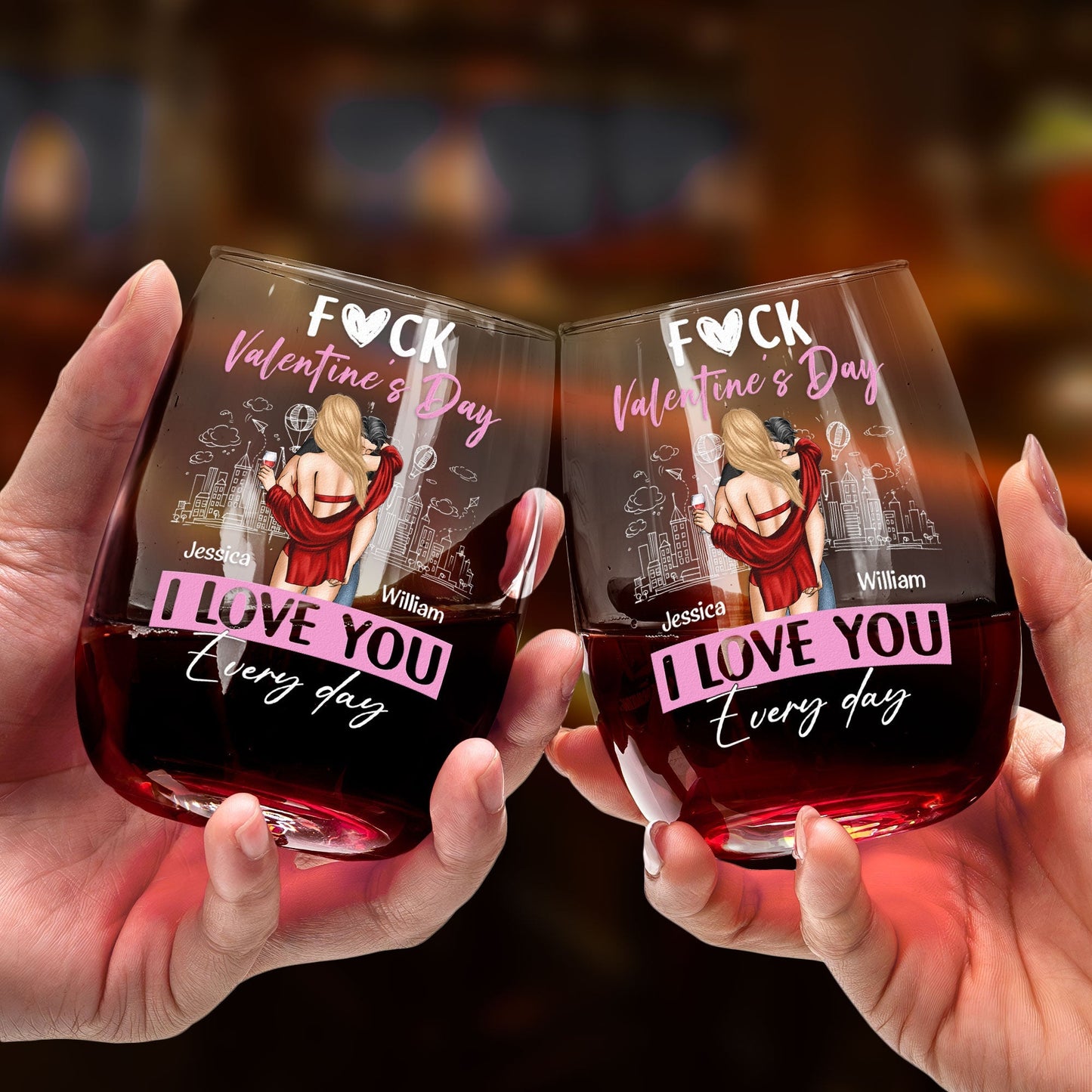 Personalized Valentine's Day Wine Glass - "I Love You Every Day" Romantic Gift for Couples