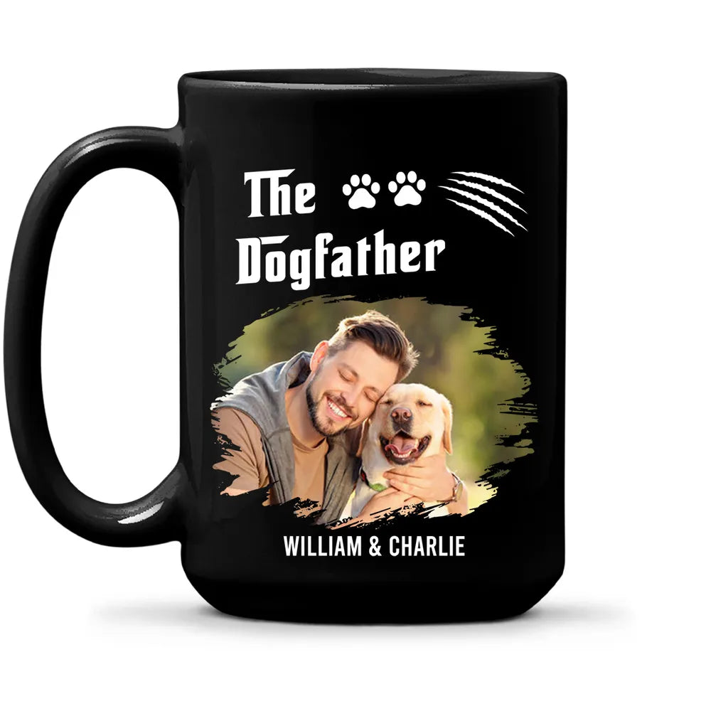 Custom Full Color Mug with Dog Dad Photo Fun Dogfather Coffee Cup Unique Gift for Him from the Pup