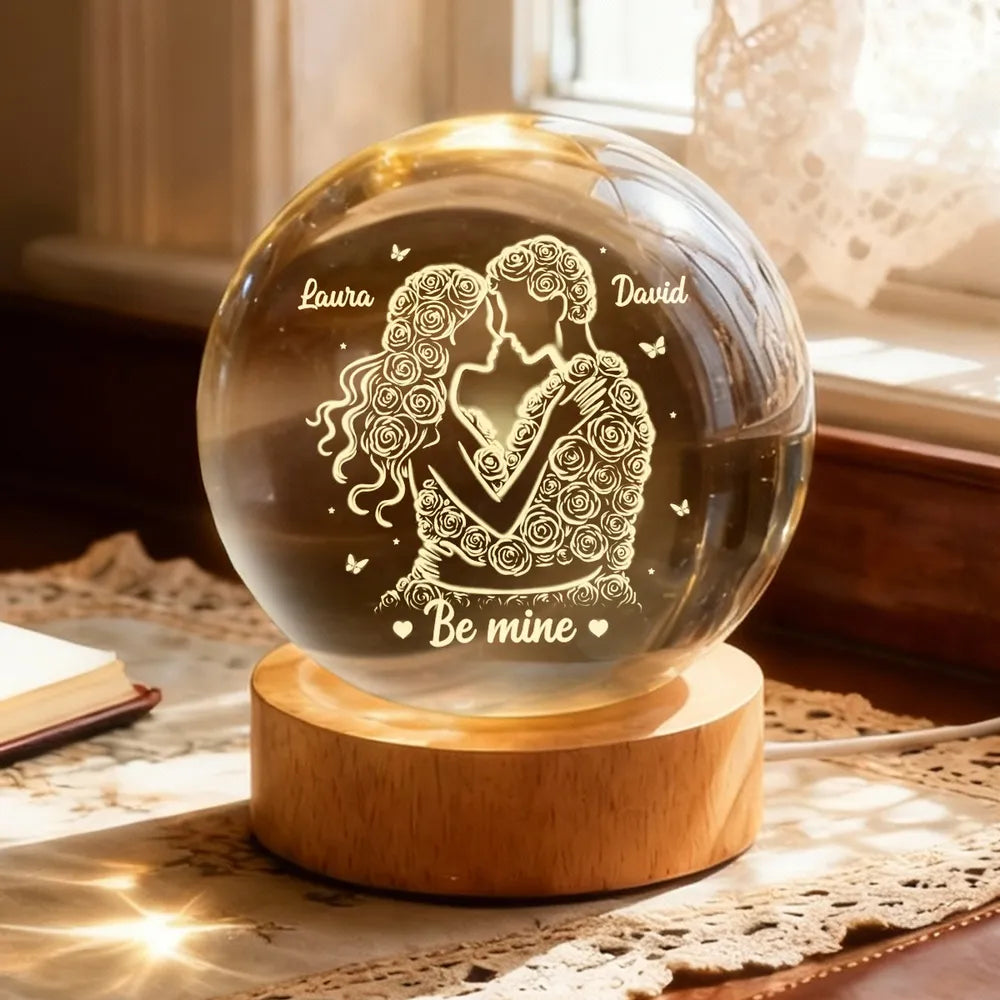 Personalized Crystal Ball LED Night Light -Romantic Rose Couple Night Light for Bedroom Decor Unique Valentine's Day Gift for Her or Him