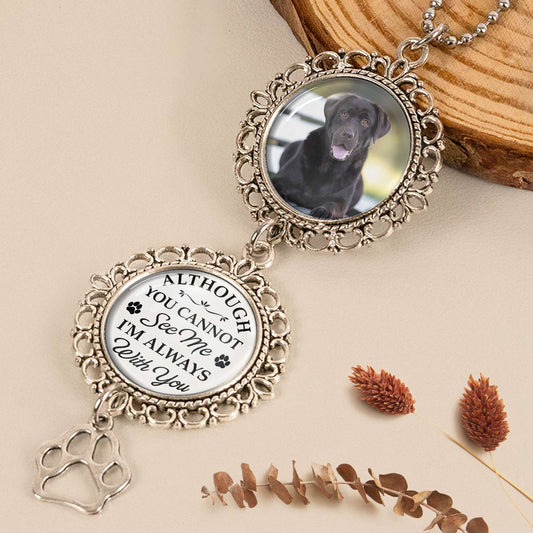 Metal Car Ornament with Pet Photo Frame – “I’m Always With You” Keepsake, Heartfelt Memorial Gift