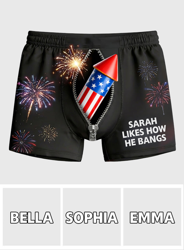 I Like How He Bangs - Personalized Spicy Couple Men’s Boxer Briefs