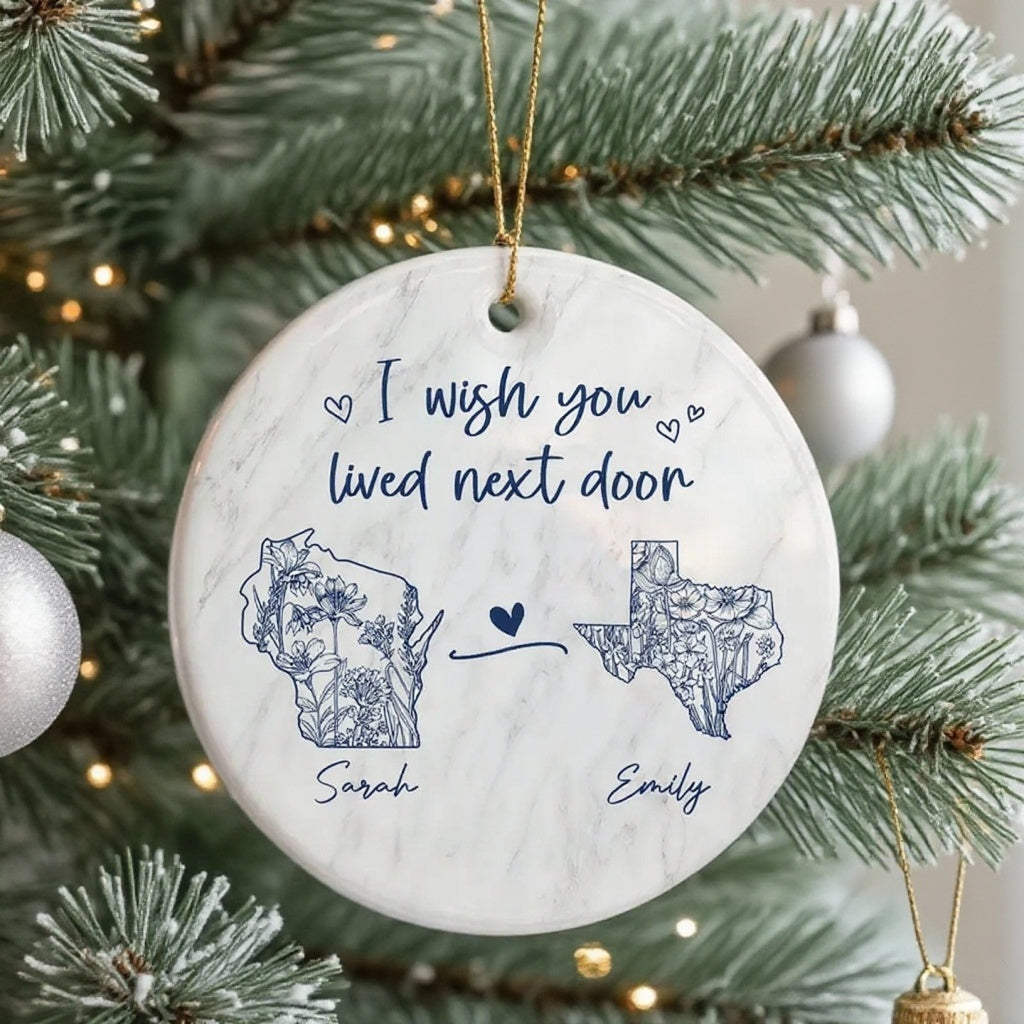Ceramic Ornament with State Map Friendship Design, Clear Smooth Finish, Perfect Keepsake and Surprise Gift