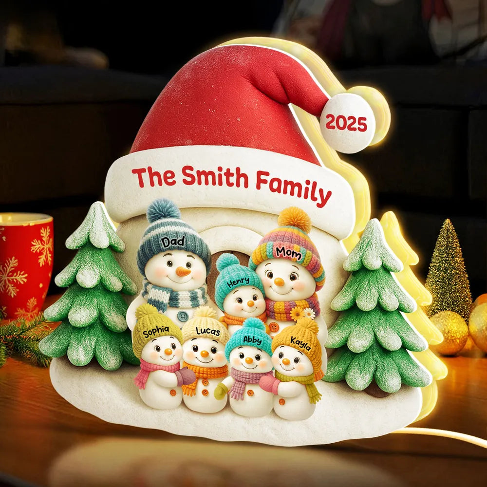 Acrylic Light Box with Snowman Family Scene, cozy window glow for holiday décor, heartwarming keepsake, perfect gift for parents and family