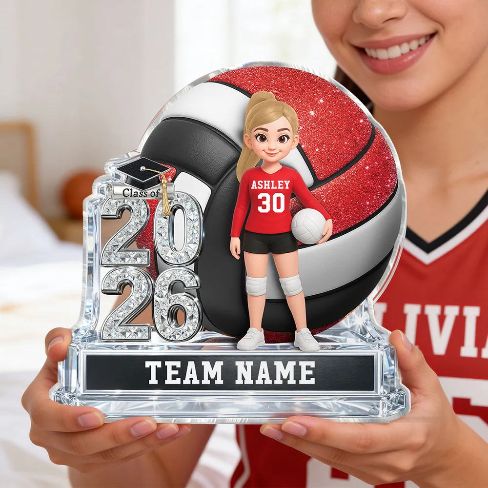Volleyball Shaped Acrylic Block Plaque, Personalized Class Keepsake for a Senior Player - Proud Team Gift for Her