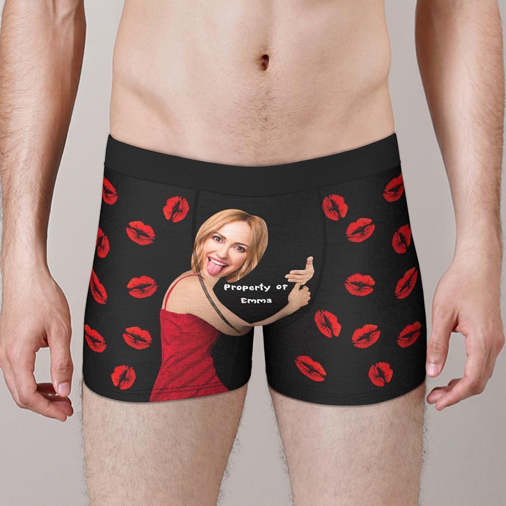 Custom Sexy Red Lips Boxers AR View - Personalized Couple Men's boxer briefs