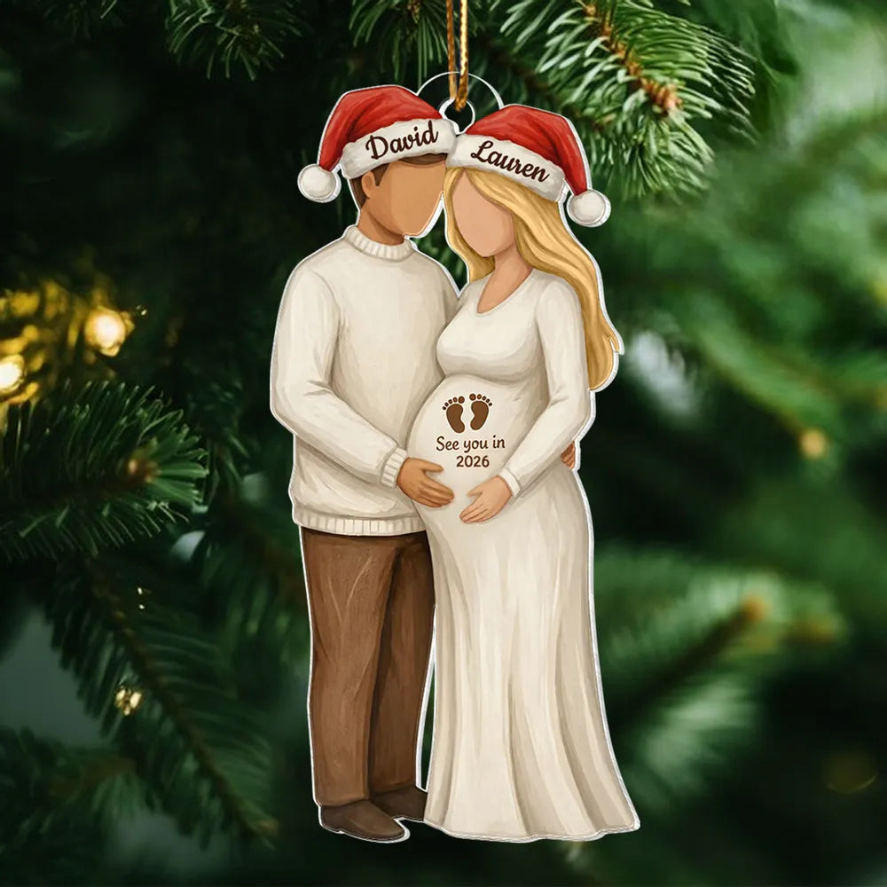 Custom Couple Acrylic Ornament for Parents-to-Be, Romantic Christmas Tree Decor, Personalized Baby Bump Keepsake Gift