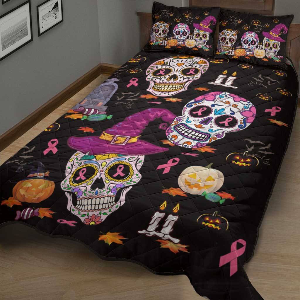 Happy Halloween - Breast Cancer Awareness Quilt Bed Set