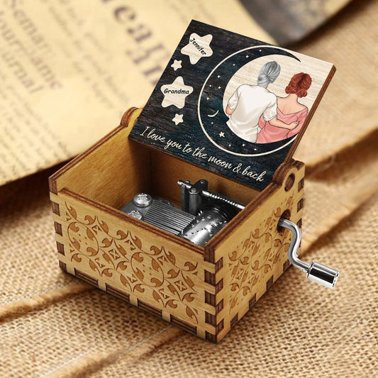 I Love You - Gift for mom, daughter, son, granddaughter, grandson, grandma - Personalized Hand Crank Music Box