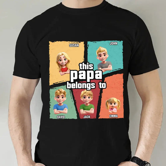 “This Papa Belongs To” Classic Tee – Personalized Cartoon Family T-Shirt for Father’s Day