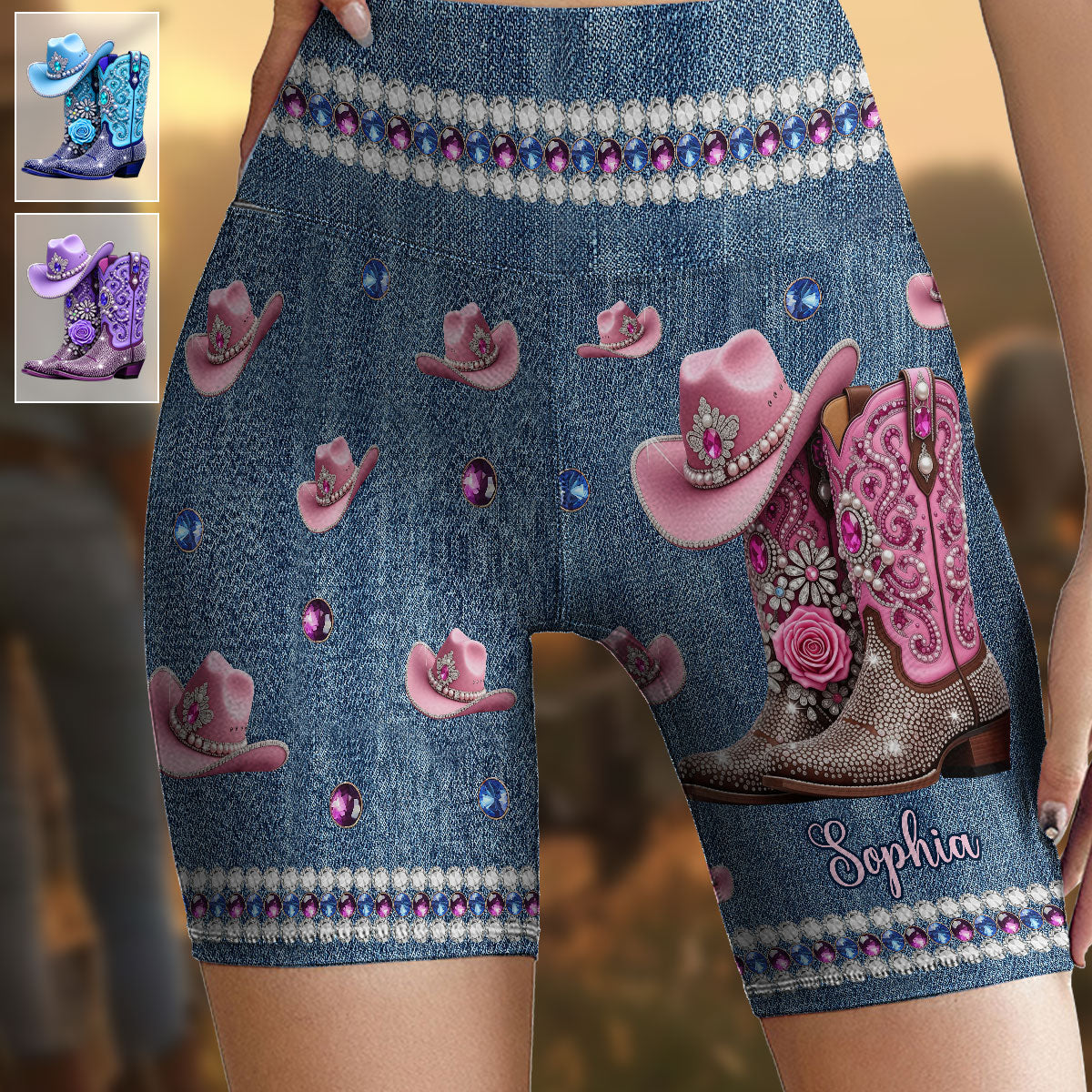 Cool Cowgirl - Personalized Cowgirl High-Waisted Biker Shorts