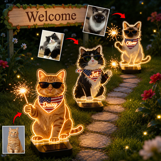 Celebrate 4th Of July - Personalized Cat Solar Acrylic Light