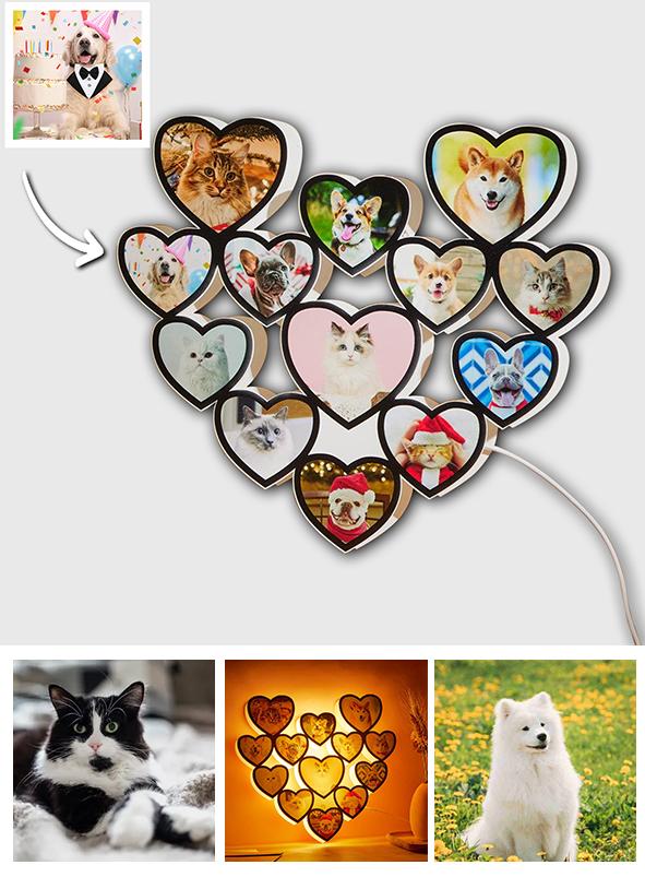 Any Photos - Personalized Cat Photo Love Heart Lamp