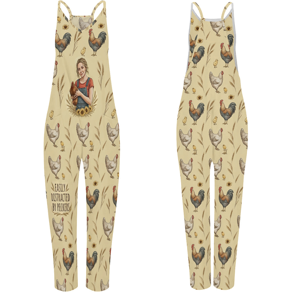 Easily Distracted By Peckers, Farmers Gift - Personalized Chicken Loose-Fit Overalls/ Rompers