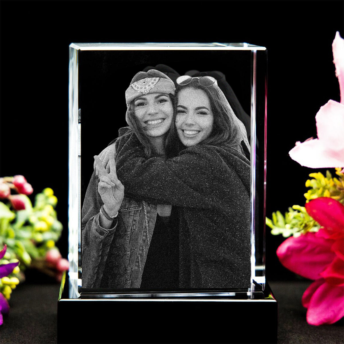 Custom Photo - Personalized Sibling Laser Engraving 3D Cuboid Shaped Crystal Lamp