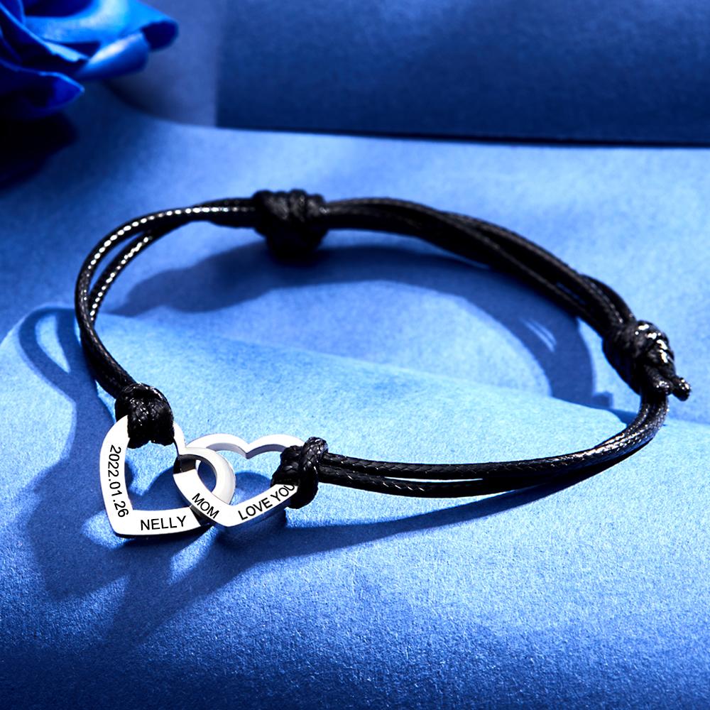 Any Text - Personalized Engraved Two Love Hearts Bracelet