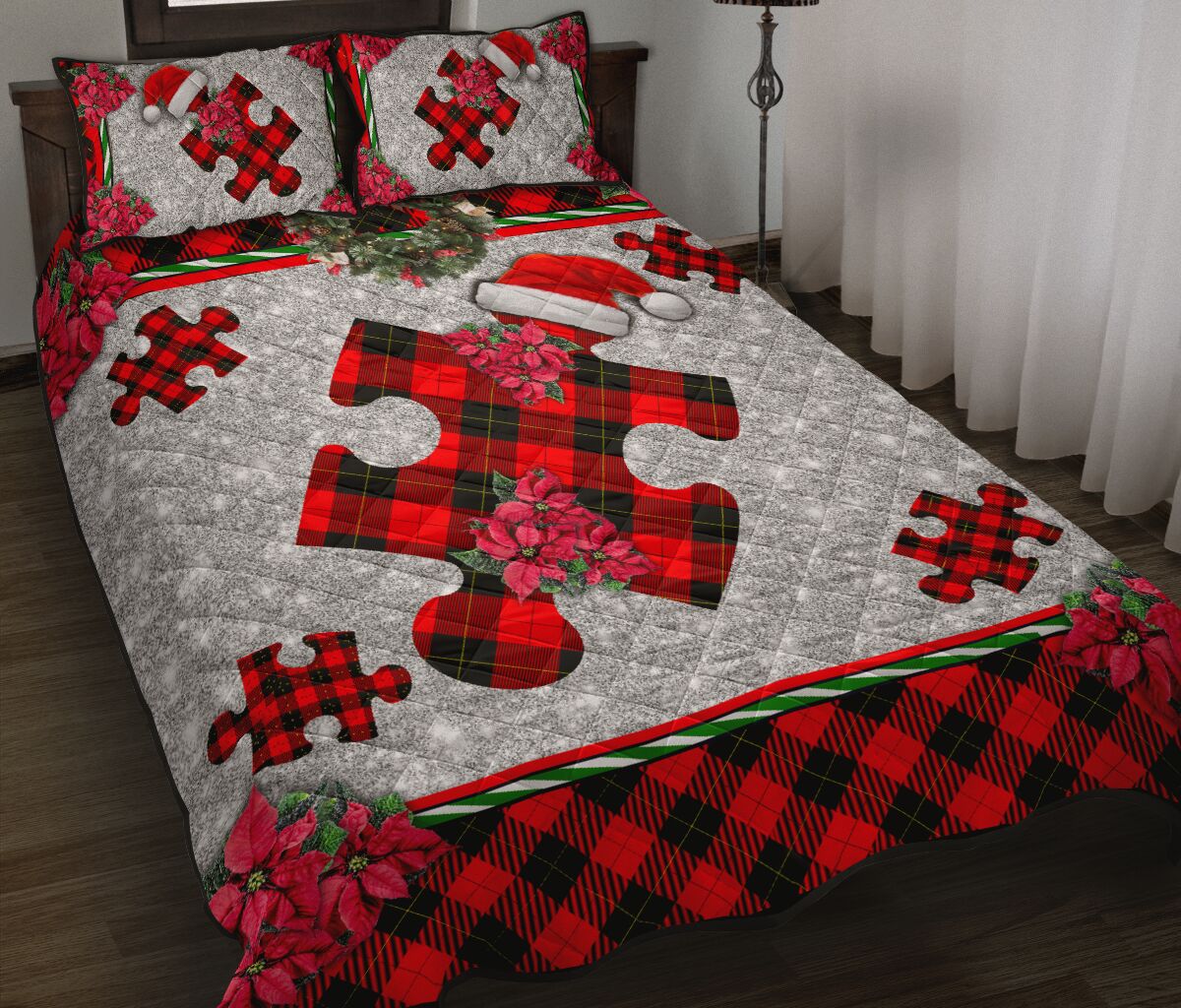 Autism Christmas Faux Glitter Print Autism Awareness Quilt Set 0622