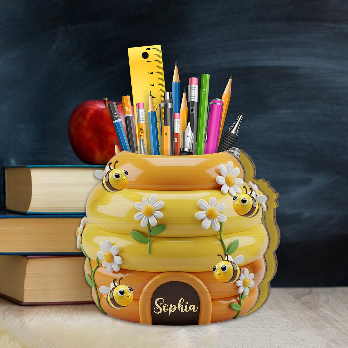 Adorable Beehive - Personalized Bee Wooden Pen Holder