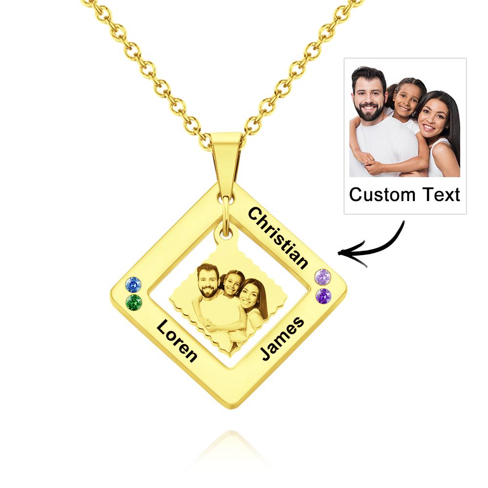 Any Phtos - Personalized Photo Engraved Necklace Square Multi-name