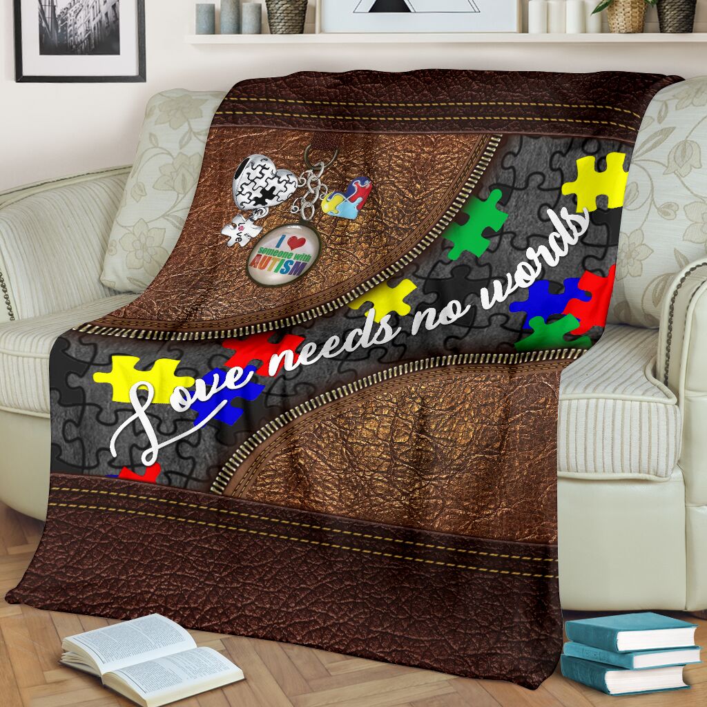Love Needs No Words Leather Pattern Print Autism Awareness Blanket 0622