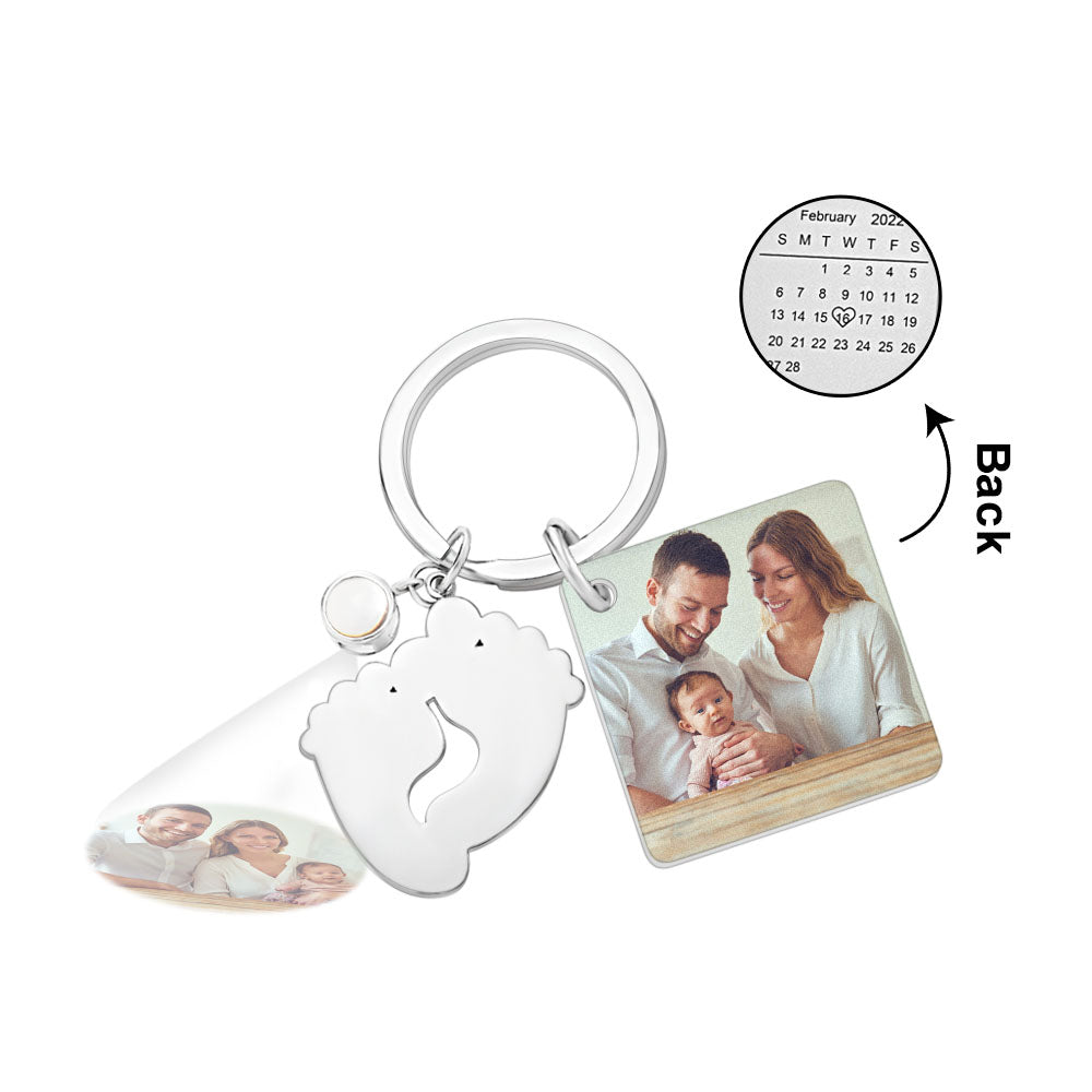 Baby Feet Projection Photo Calendar - Personalized Newborn Photo Projection Calendar Keychain
