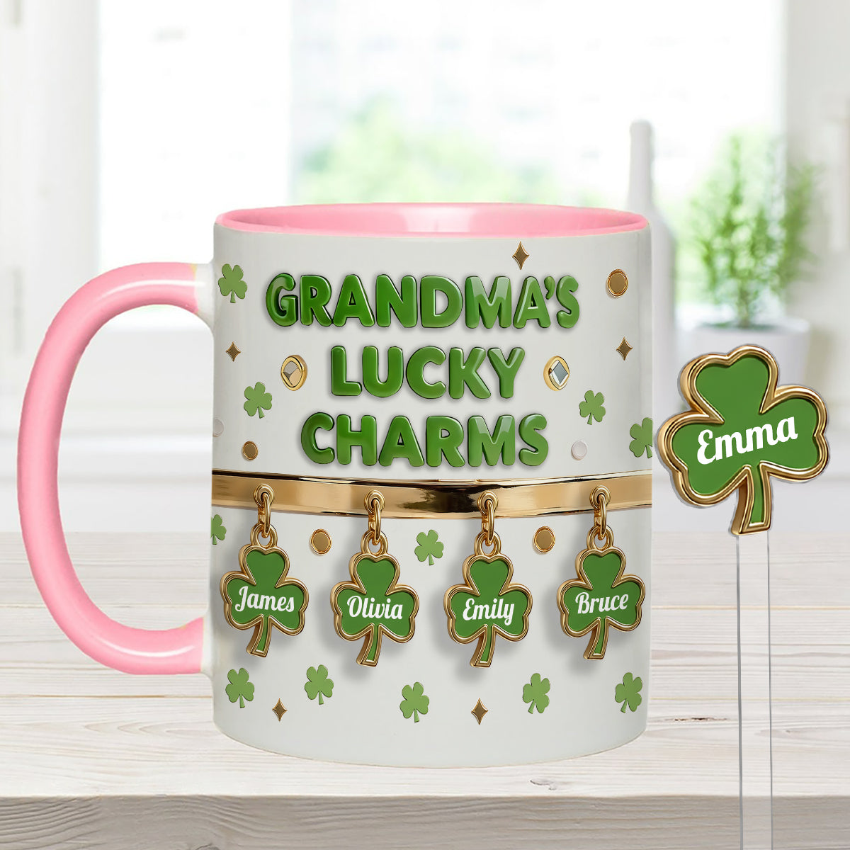 Grandma's Lucky Charms - Personalized Grandma Set Accent Mug With Acrylic Stirrers