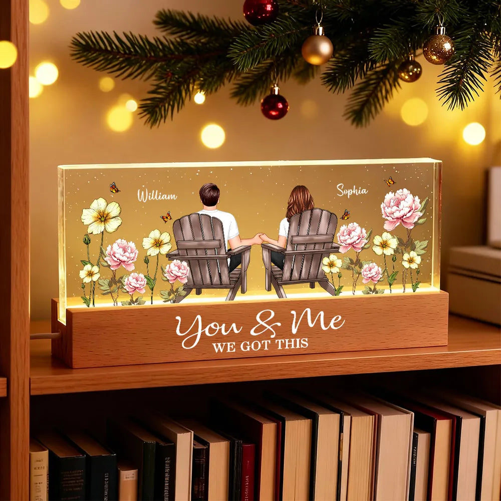 Personalized Block LED Light Plaque with Couple Holding Hands in Adirondack Chairs, Romantic Night Light Gift for Him or Her
