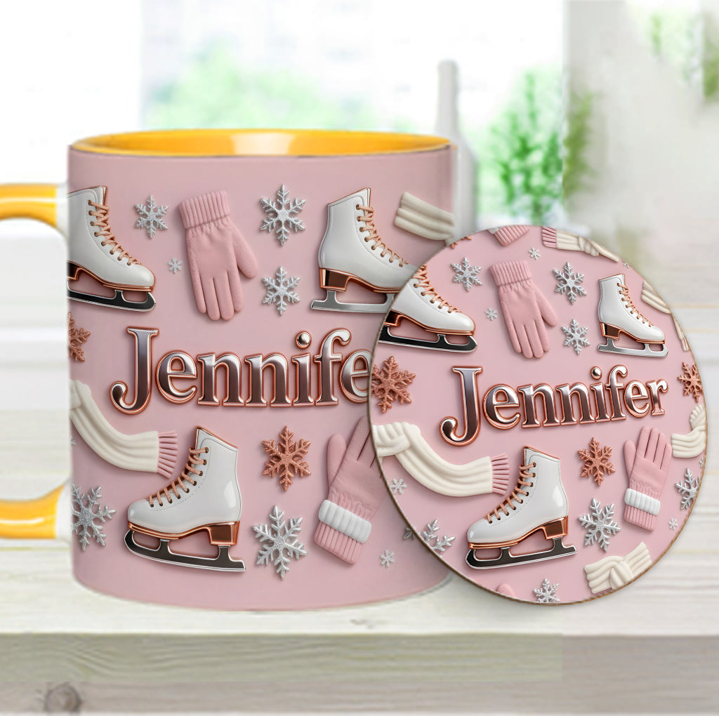 Ice Skating Makes Me Happy - Personalized Ice Skating Accent Mug & Coaster