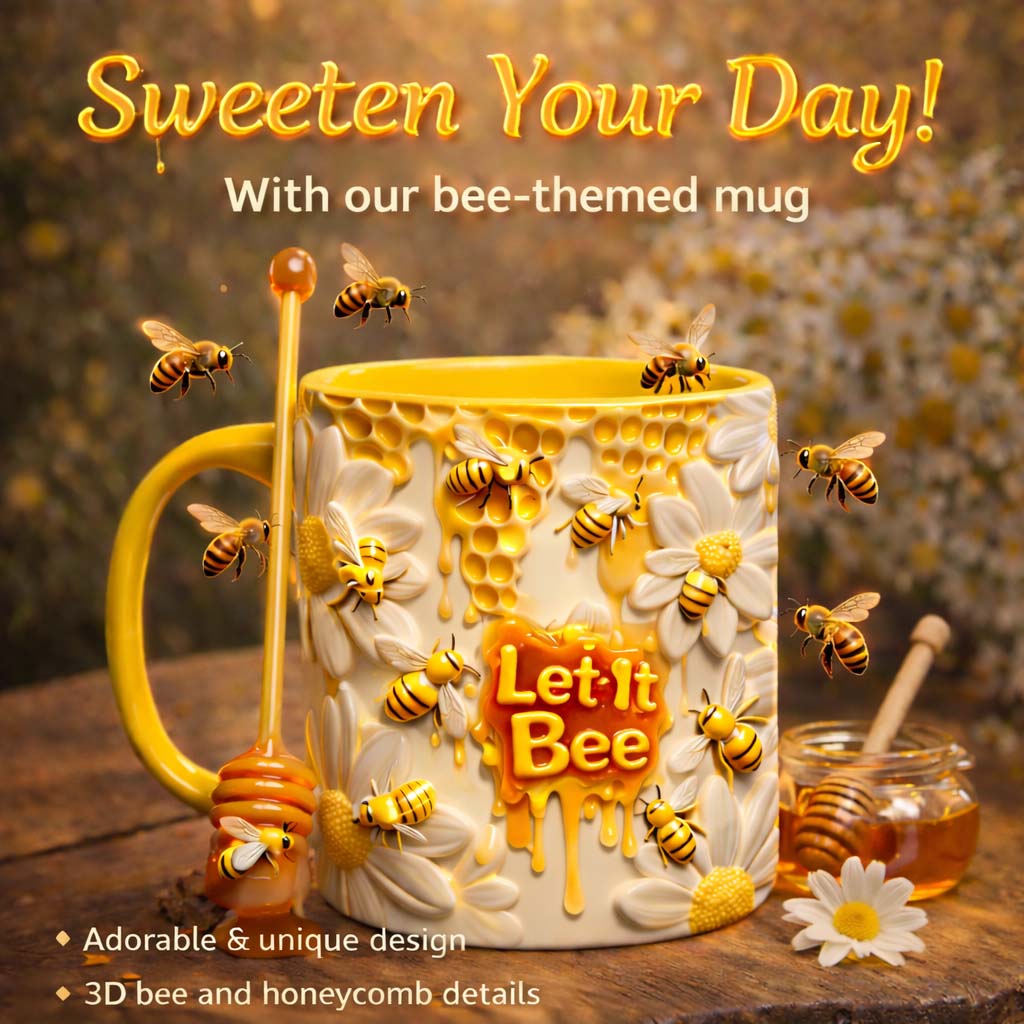 Let It Bee, Bee Flowers - Personalized Bee Set Accent Mug with Acrylic Stirrers
