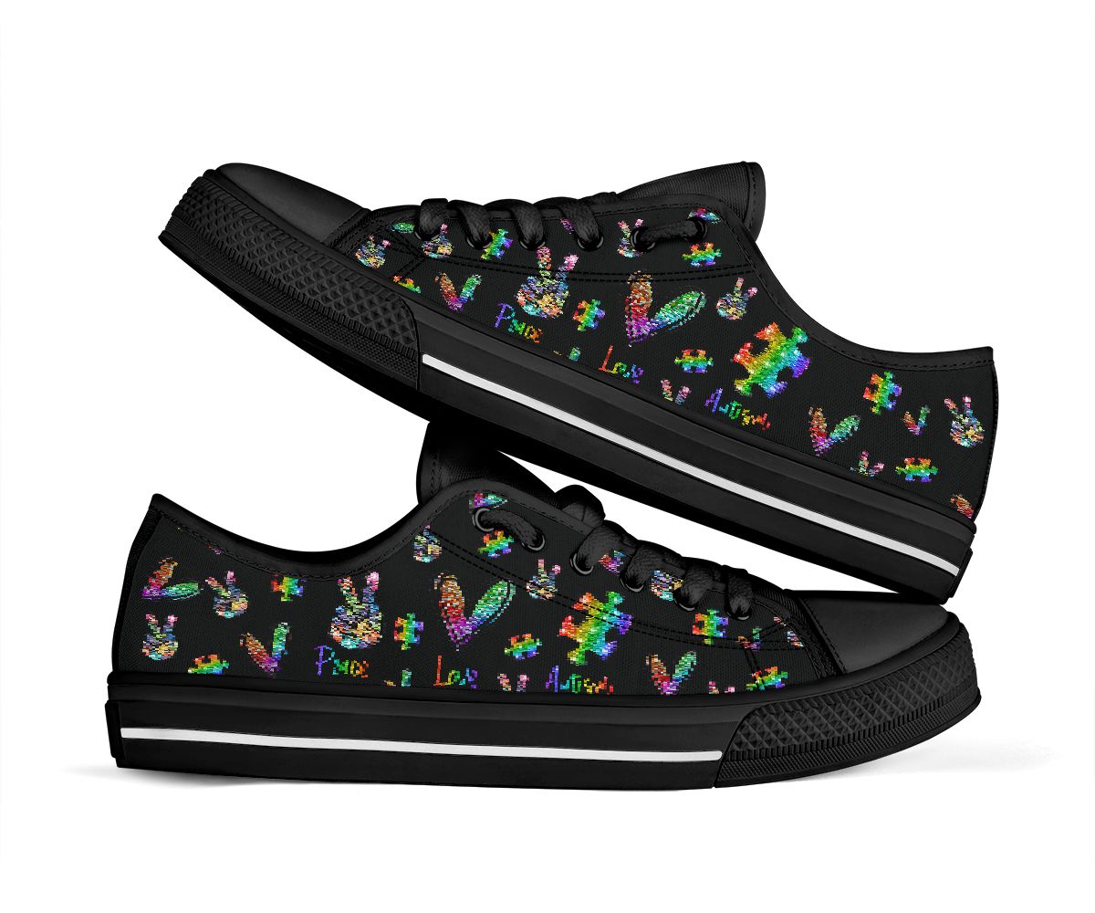 Peace Love Autism Faux Glitter Print Autism Awareness Low Top Shoes 0622