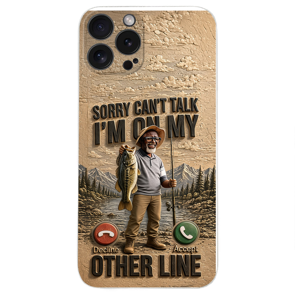 I'm On My Other Line, Fishing Lover Gift - Personalized Fishing 3D Embossed Leather Phone Case