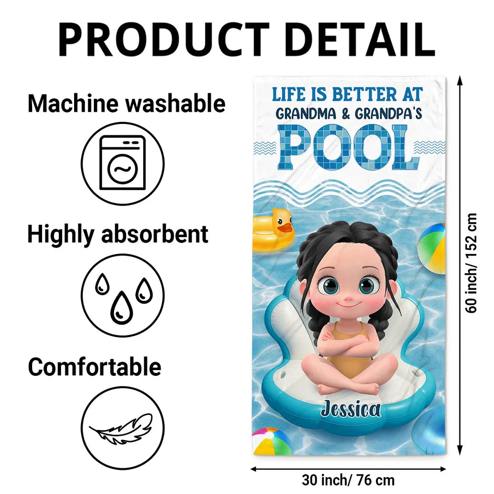 Life Is Better at Grandma & Grandpa's Pool” Personalized Beach Towel