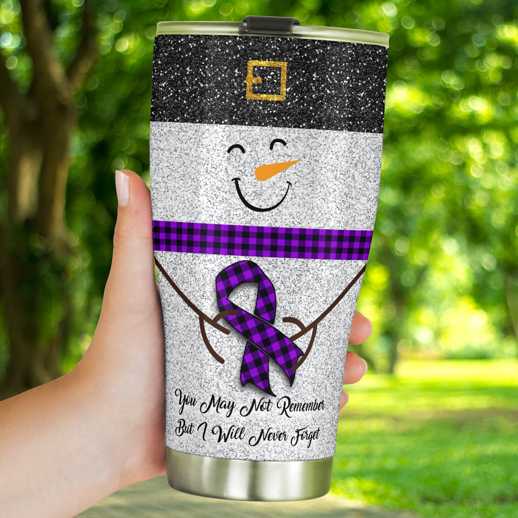 I Will Never Forget Faux Glitter Print Alzheimer Awareness Tumbler 0622