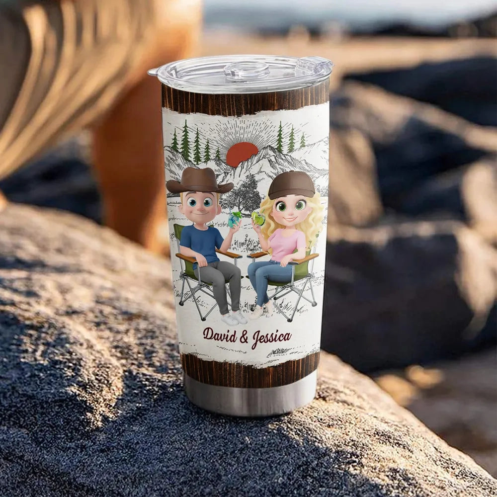 Insulated Travel Tumbler with Love Quote and Mountain Sunset Scene, Personalized Unique Gift for Couple