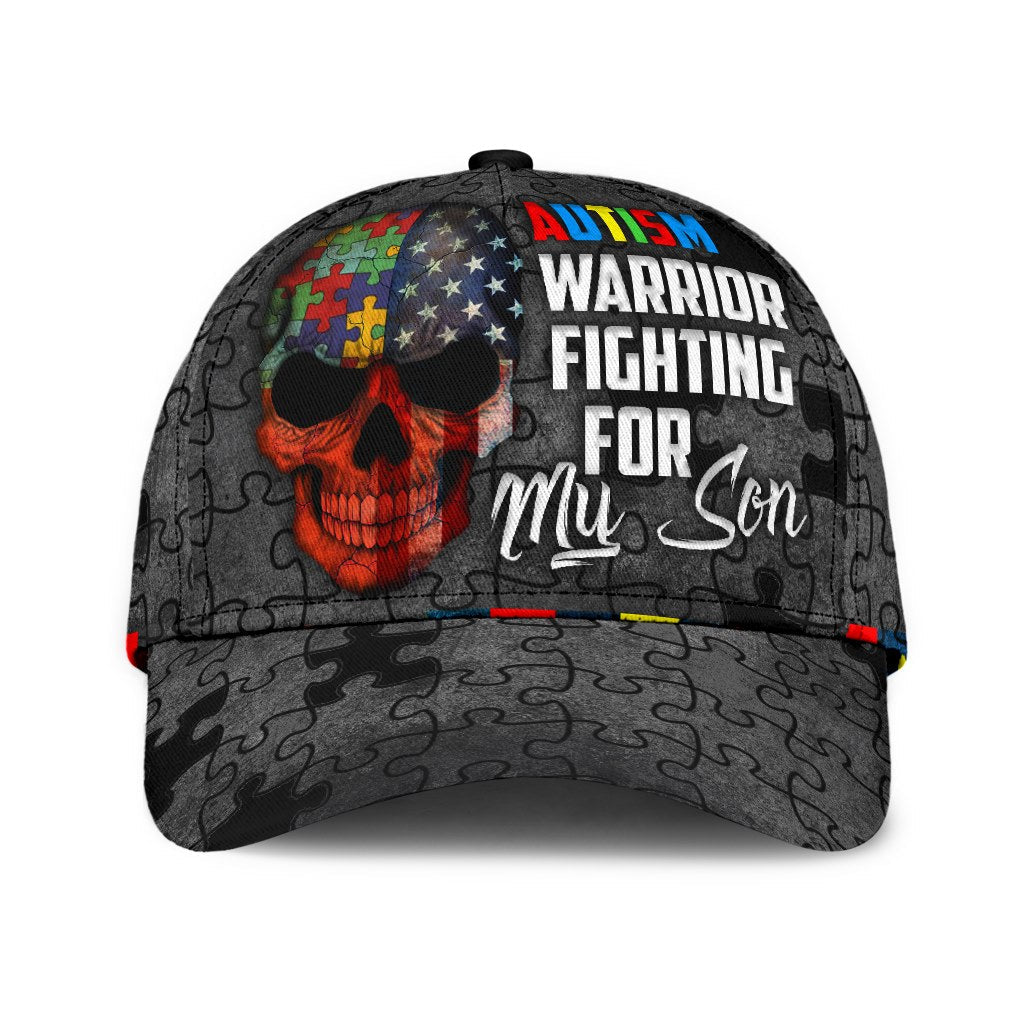 Autism Skull Warrior Fighting For My Son - Autism Awareness Classic Cap 0921