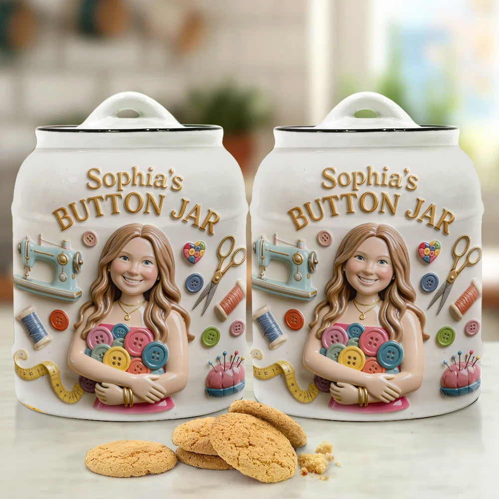Button Jar For Sewing Lovers - Personalized Sewing Cookie Jar