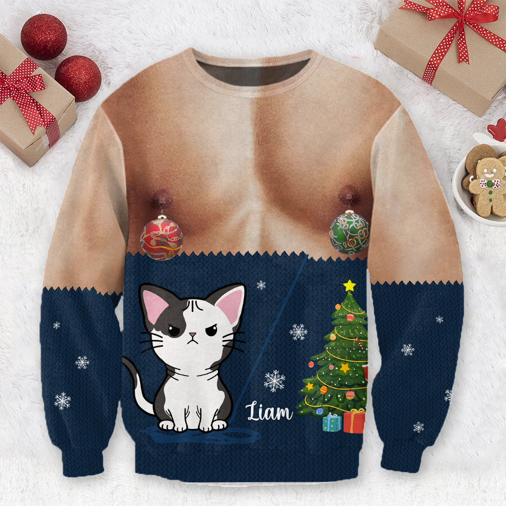 Merry Christmas - Personalized Cat Ugly Sweater