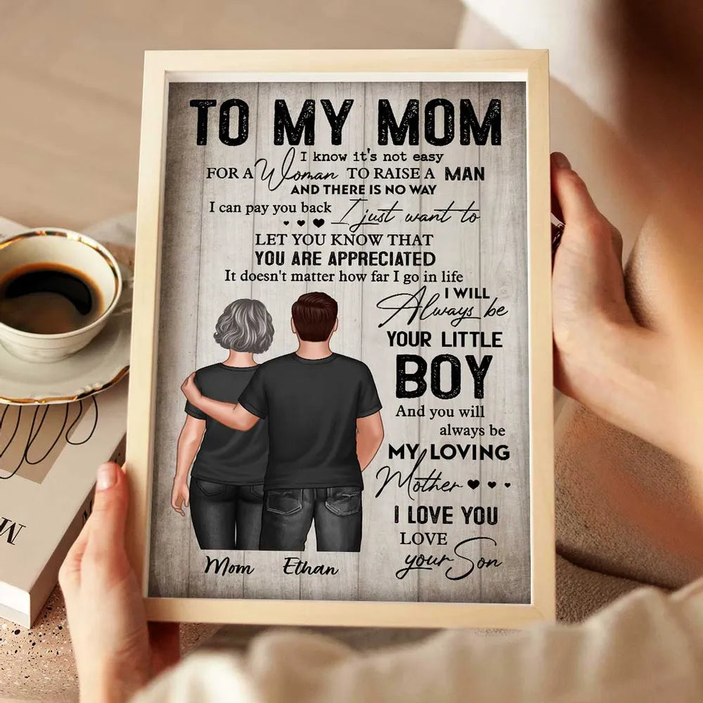To My Mom From Son Personalized Poster, Always Be Your Little Boy Quote Wall Art, Meaningful Unique Gift for Mom