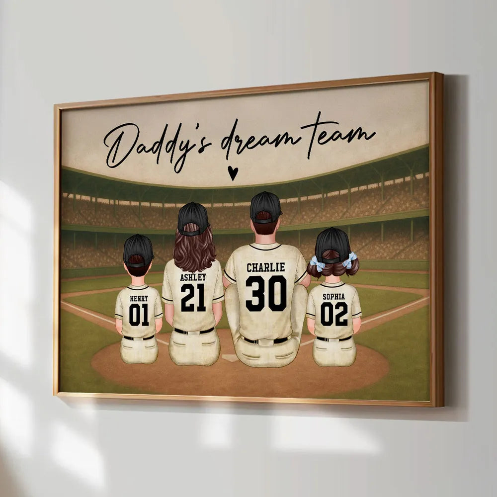 “Daddy’s Dream Team” Vintage Baseball Poster / Canvas – Heartfelt Father’s Day Gift for Dad