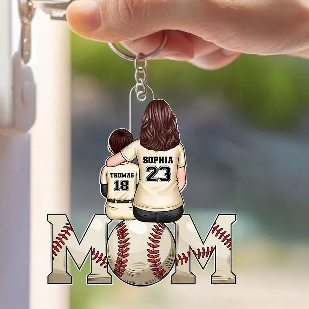 Custom Keychain with Mom and Kids in Jerseys – Personalized Gift